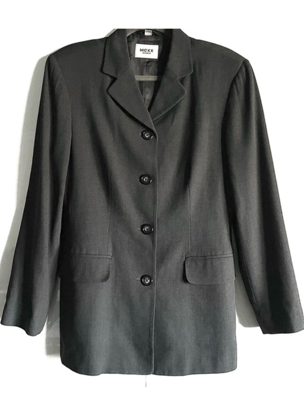 Mexx Wool Blend Long Line Boyfriend Blazer in Charcoal Gray Size 10 EUC